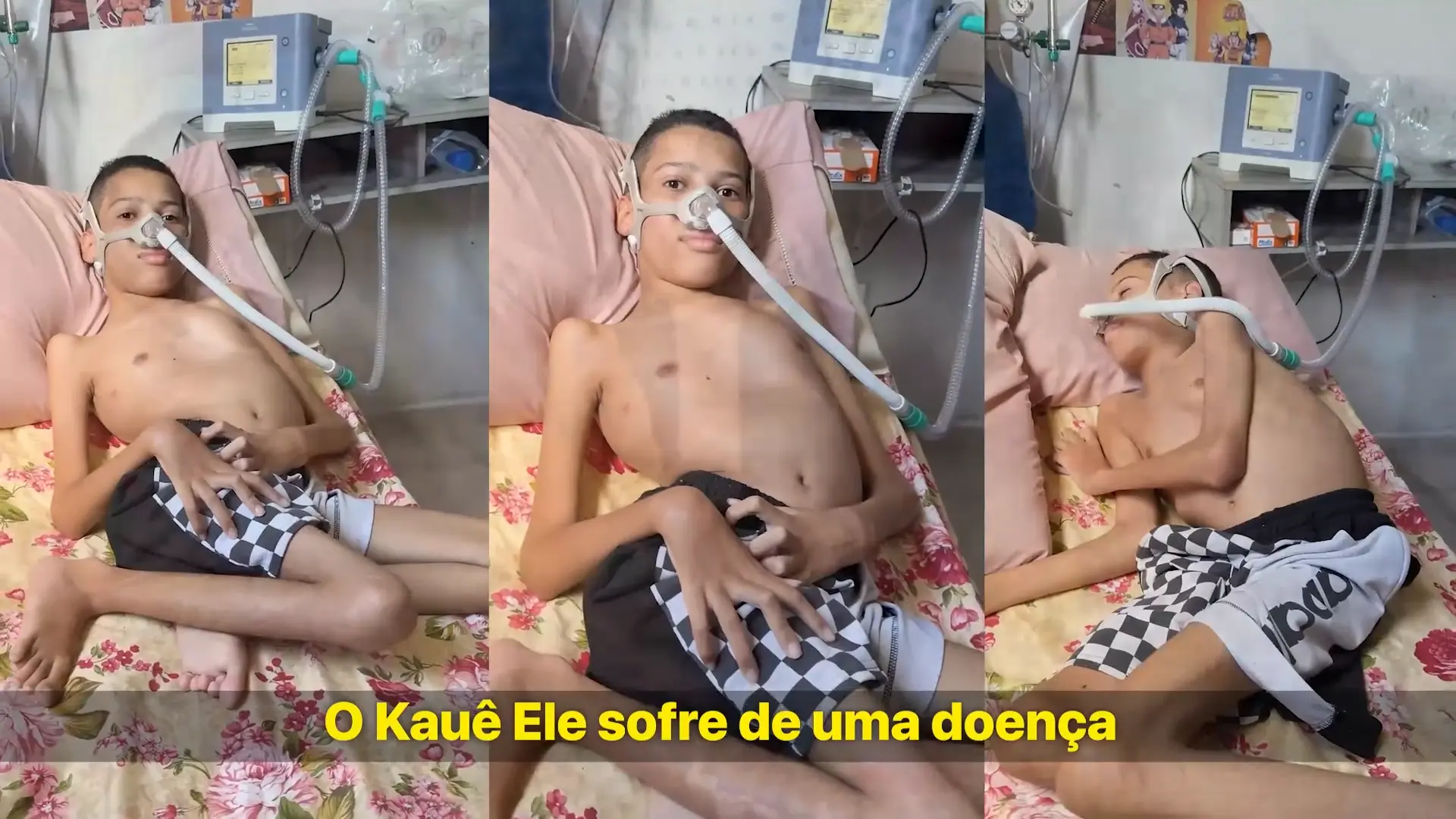 Kauê durante os cuidados respiratórios diários
